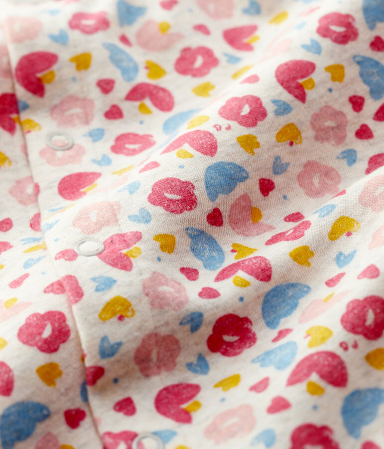 Langer Baby-Overall aus Wolle/Bio-Baumwolle mit Blumenmuster beige/vielfarbig